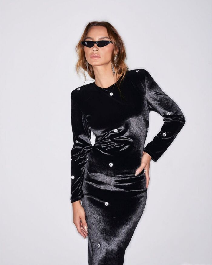 Imagem de Vestido M/L Veludo Com Bordado Luleg