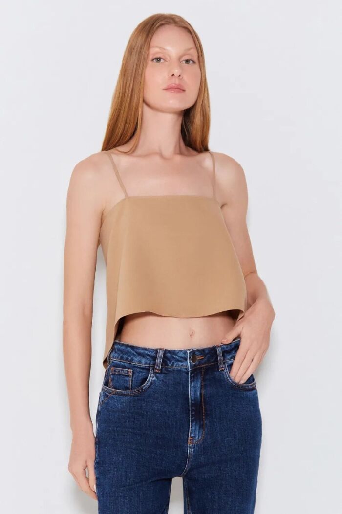 Imagem de Blusa De Alça Fina Com Abertura Nas Costas Kaki Zen