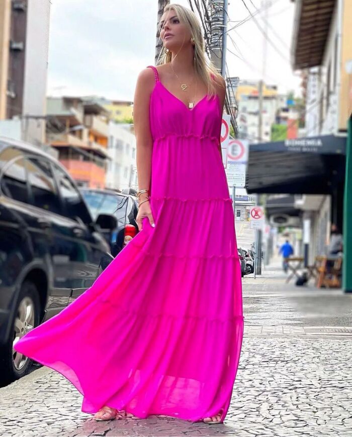 Imagem de Vestido Longo Alça Pink Regina Salomão