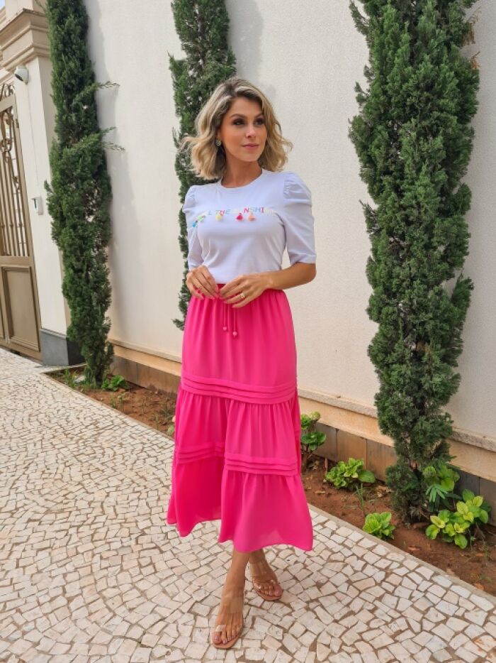 Imagem de Saia Crepe Com Pregas Pink Luzia Fazzolli