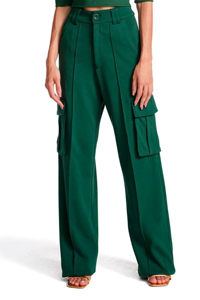 Imagem de Calça Pantalona de Malha Com Bolso e Friso Verde Zen