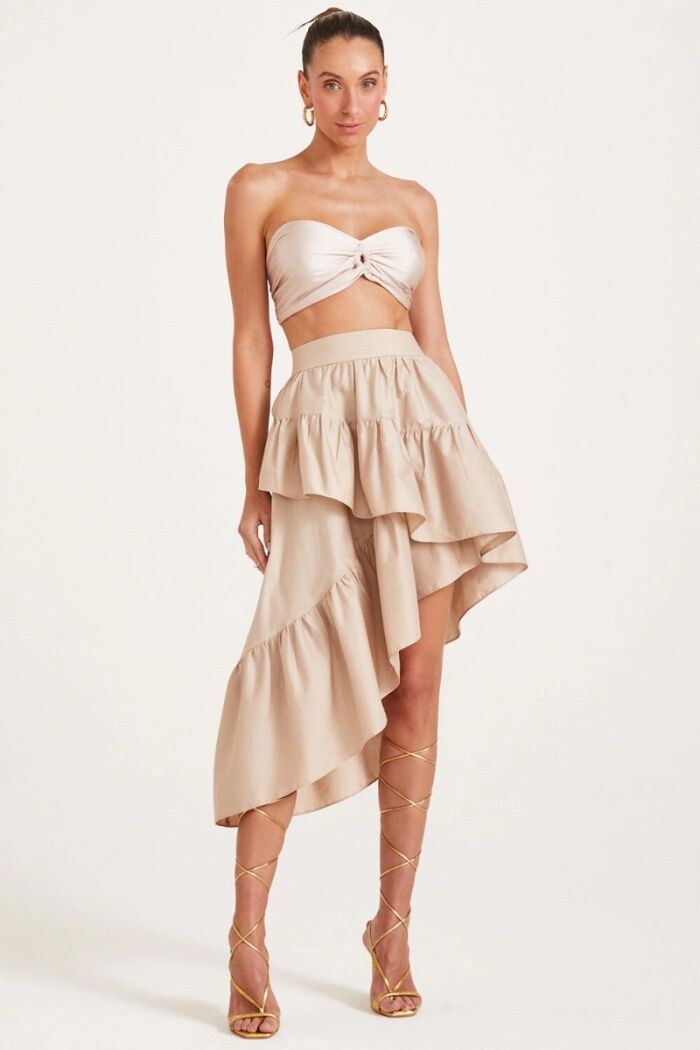 Imagem de Saia Mídi Barra Assimétrica Areia Zen