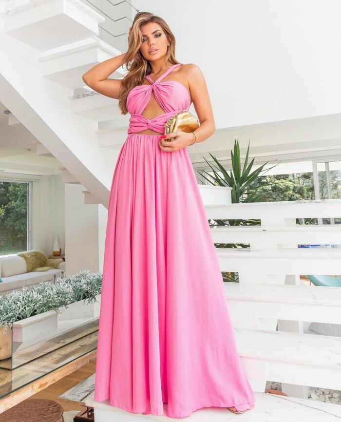 Imagem de Vestido Crepe Longo Rosa Closet Deluxe
