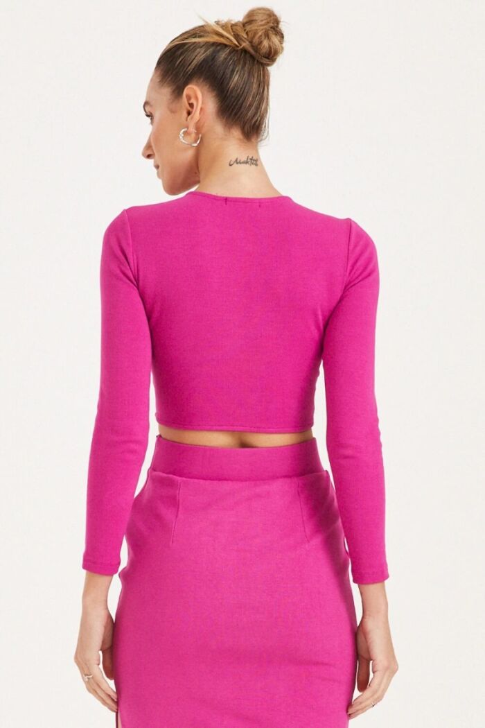 Imagem de Blusa Manga Longa Com Nó No Decote Fúcsia Zen