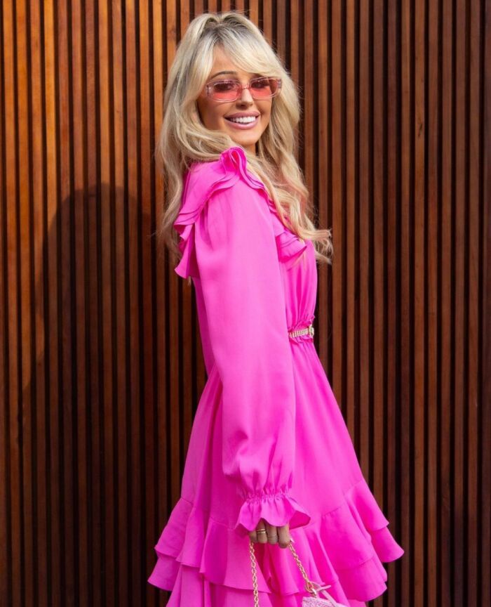 Imagem de Vestido Manga Longa Três Babados Rosa Mais Um
