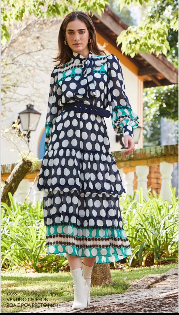 Imagem de Vestido Chiffon Poá Verde Luzia Fazzolli