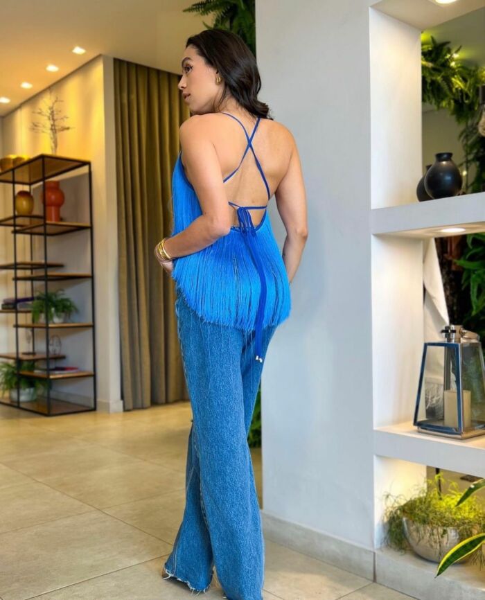 Imagem de Cropped Franjas Azul Regina Salomão