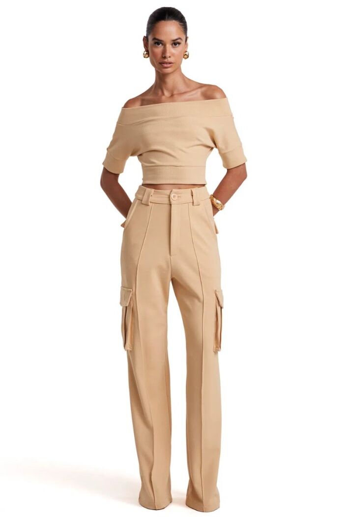 Imagem de Calça Pantalona de Malha Com Bolso e Friso Mel Zen