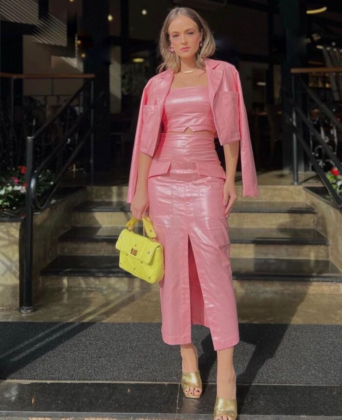 Imagem de Conjunto Casaco Top e Saia Linho Tecno Regina Salomão