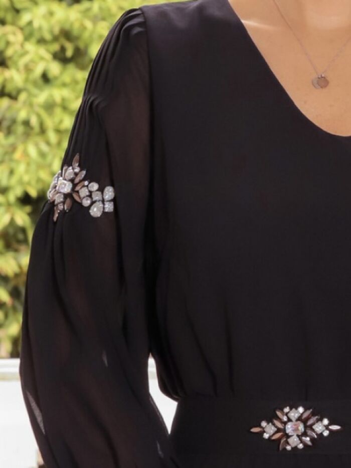 Imagem de Vestido Chiffon Plissado Bordado Luzia Fazzolli