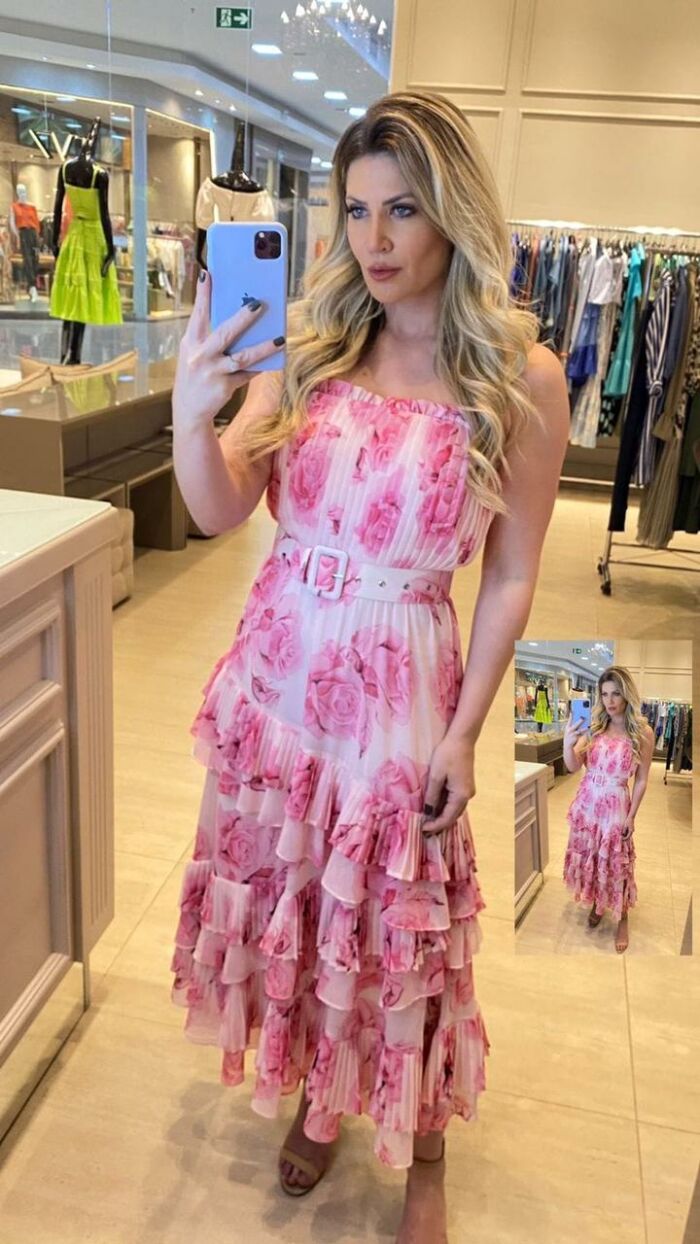 Imagem de Vestido Chiffon Estampado Plissado Luzia Fazzolli