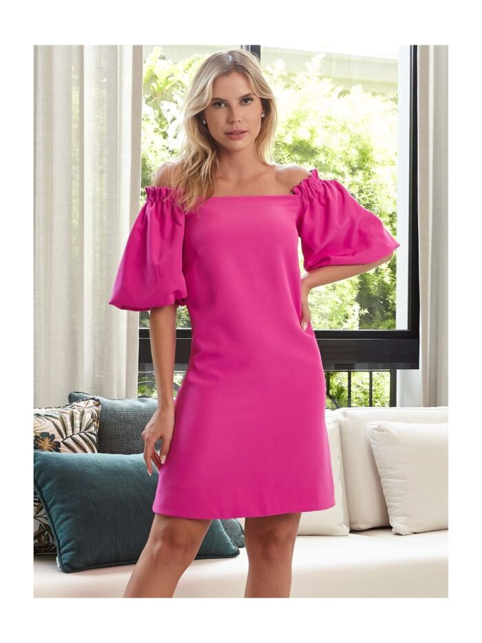 Imagem de Vestido Alfaiataria Laço Costas Fúcsia Luzia Fazzolli