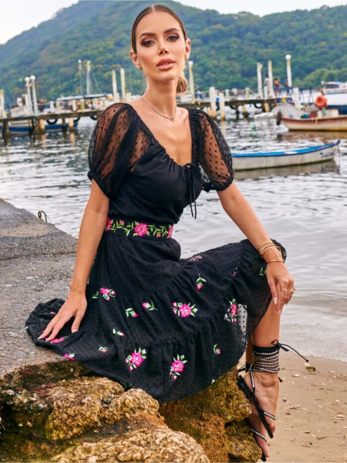 Imagem de Vestido Chiffon Bordado Luzia Fazzolli