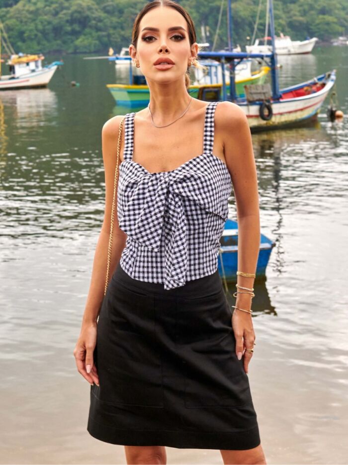 Imagem de Top Viscose Vichy Laço Preto Luzia Fazzolli