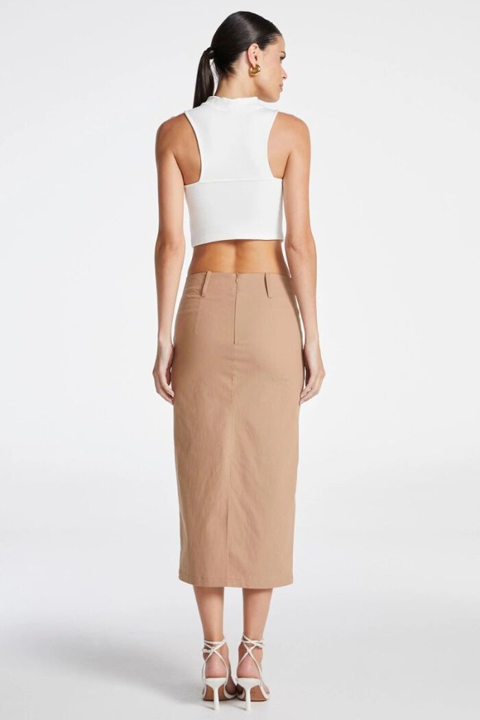 Imagem de Saia Mídi Com Bolsos Laterais Com Pesponto Kaki