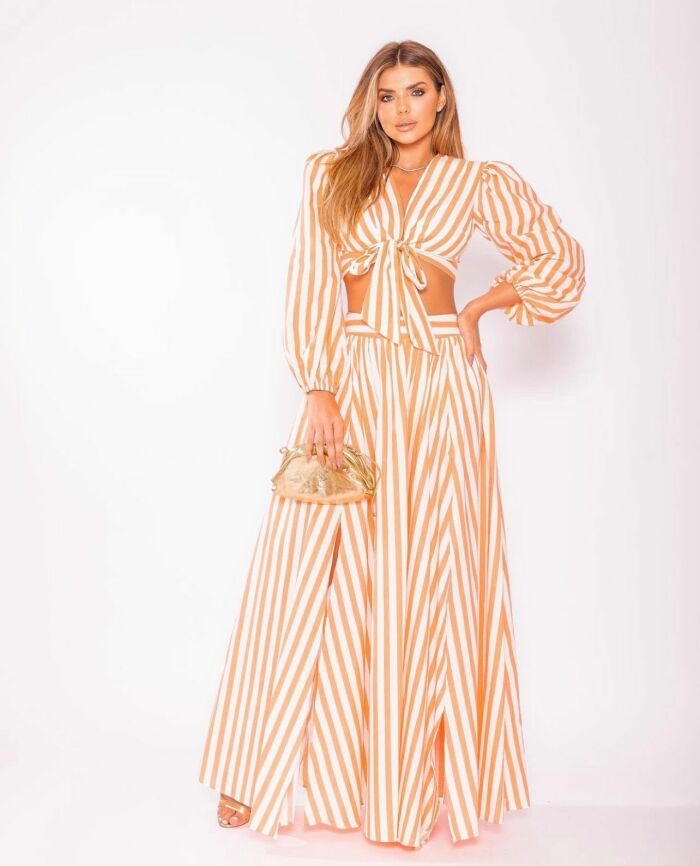 Imagem de Conjunto Listrado Laranja Closet Deluxe