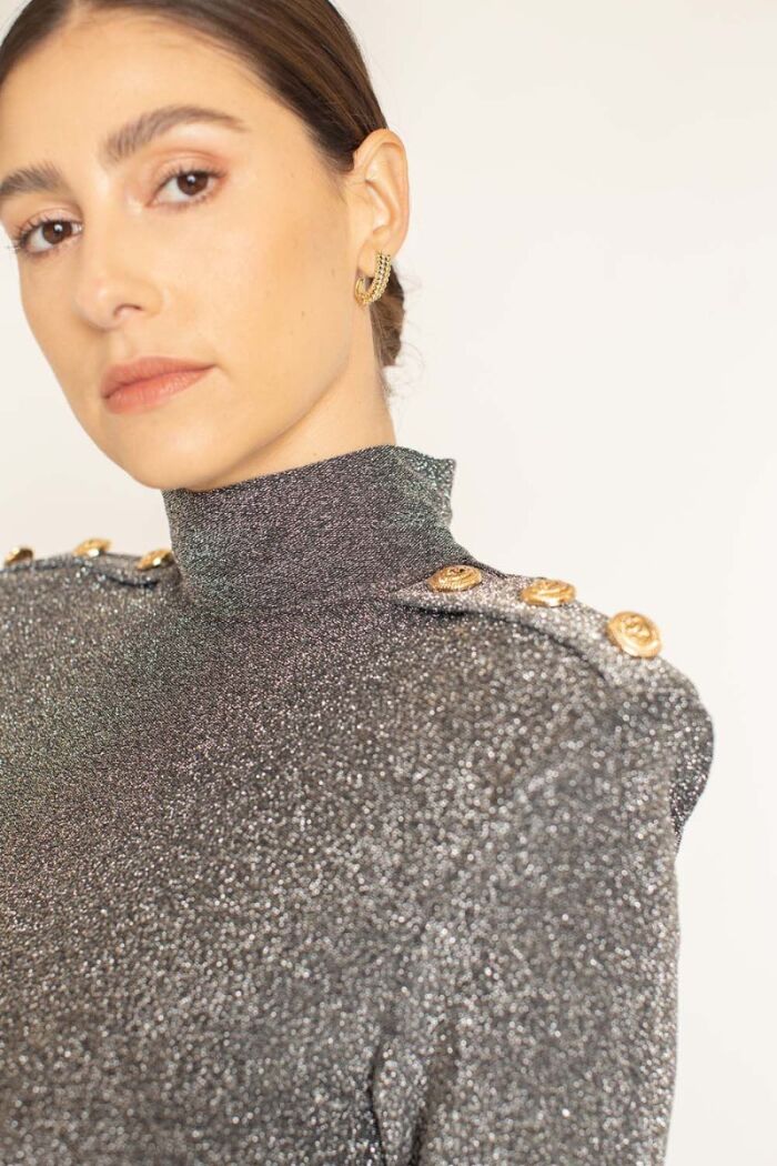 Imagem de Blusa Manga Longa Lurex Prata La Chocolê