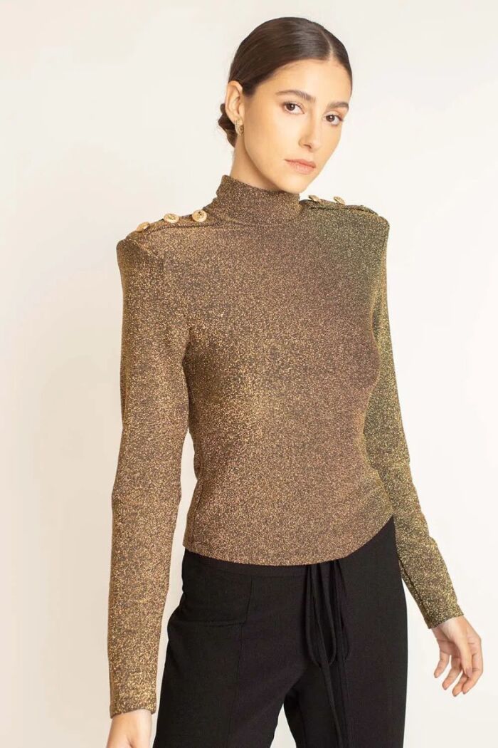 Imagem de Blusa Manga Longa Lurex Dourada La Chocolê