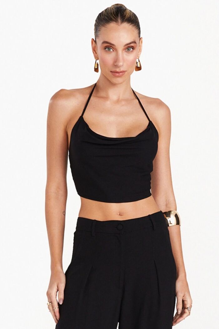 Imagem de Cropped Frente Única Amarração Costas Preto Zen