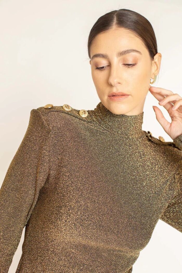 Imagem de Blusa Manga Longa Lurex Dourada La Chocolê