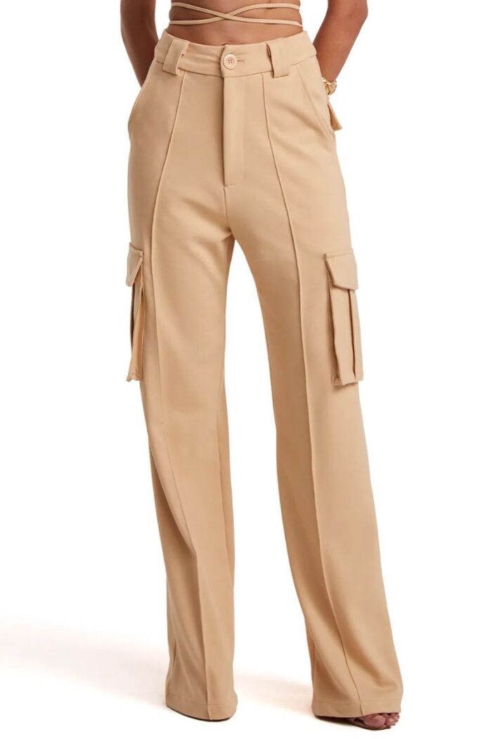 Imagem de Calça Pantalona de Malha Com Bolso e Friso Mel Zen