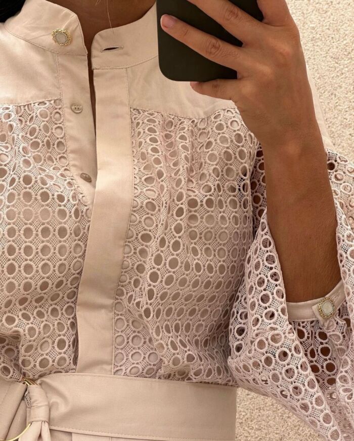 Imagem de Vestido Curto Em Laise Areia Loft 747