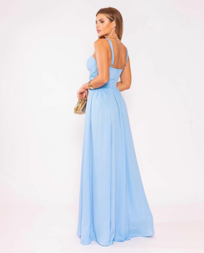 Imagem de Vestido Crepe Longo Azul Closet Deluxe