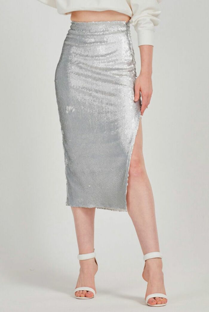 Imagem de Saia Glow Midi Paetê Com Fenda Zen