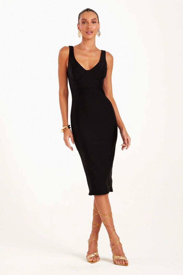 Imagem de Vestido Mídi Sculpt Recorte Busto Preto Zen