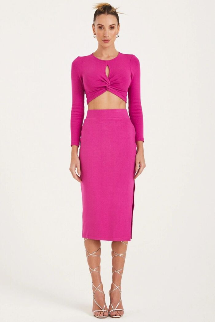 Imagem de Blusa Manga Longa Com Nó No Decote Fúcsia Zen