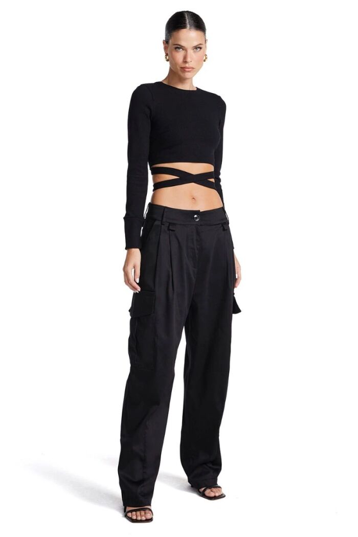 Imagem de Blusa Manga Longa Faixa Transpassada Preta