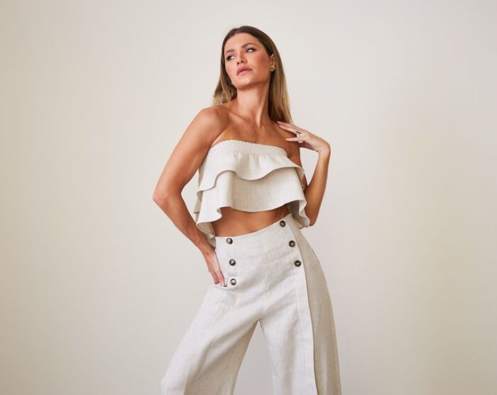 Imagem de Calça Pantalona Linho Carmélia Natural Aquarella