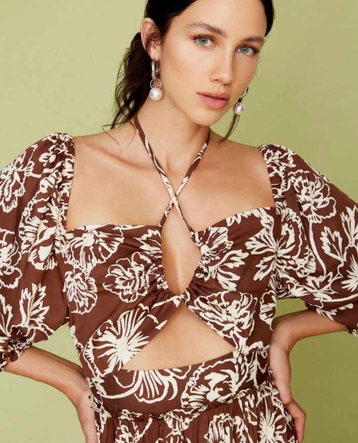 Imagem de Vestido Longo Estampado Marrom Esmeral