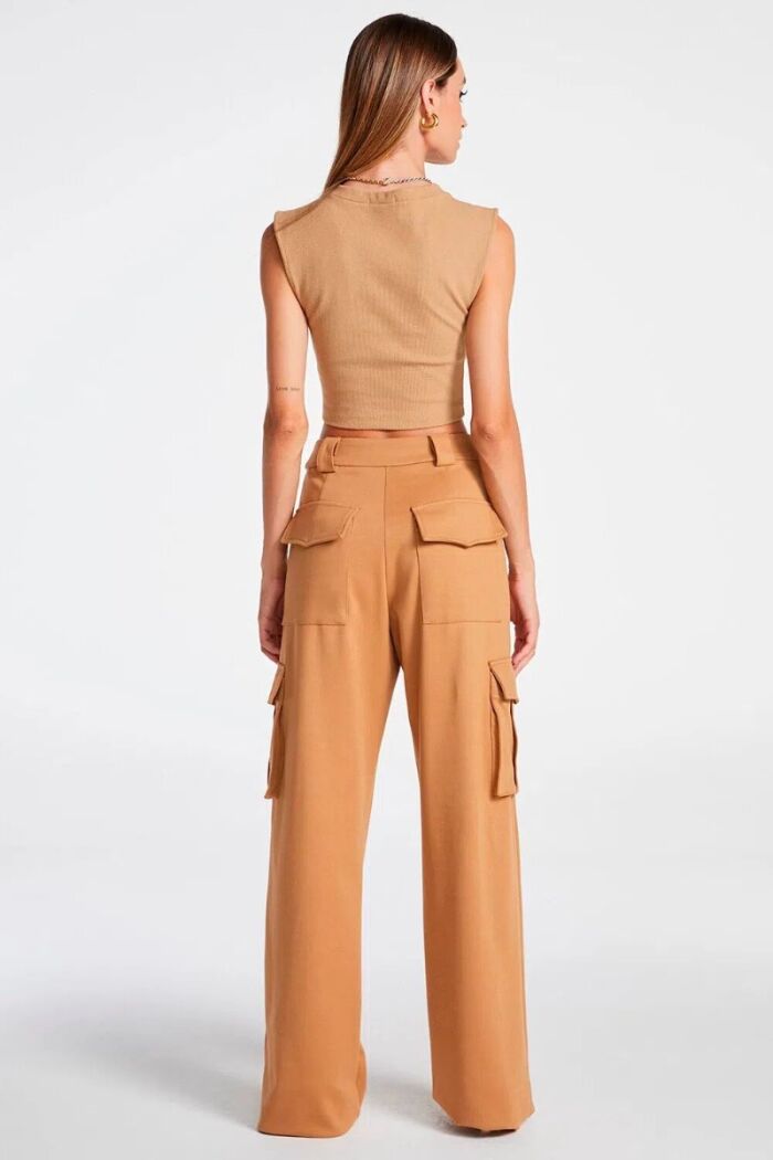 Imagem de Calça Pantalona de Malha Com Bolso e Friso Kaki Zen