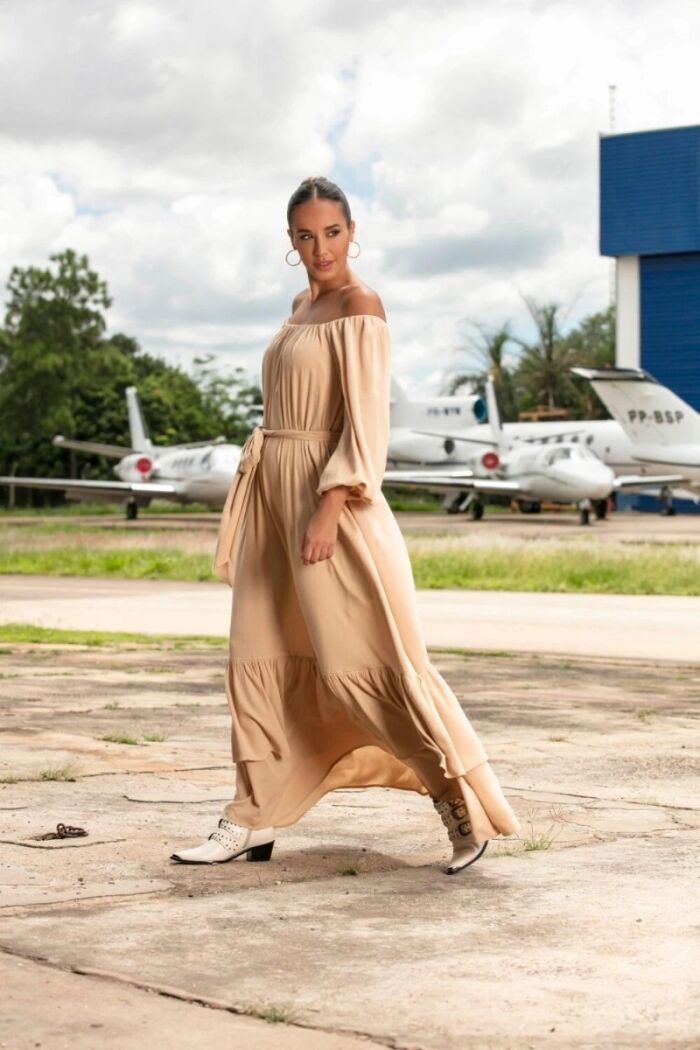 Imagem de Vestido Longo Gabriela Bege Inffinity