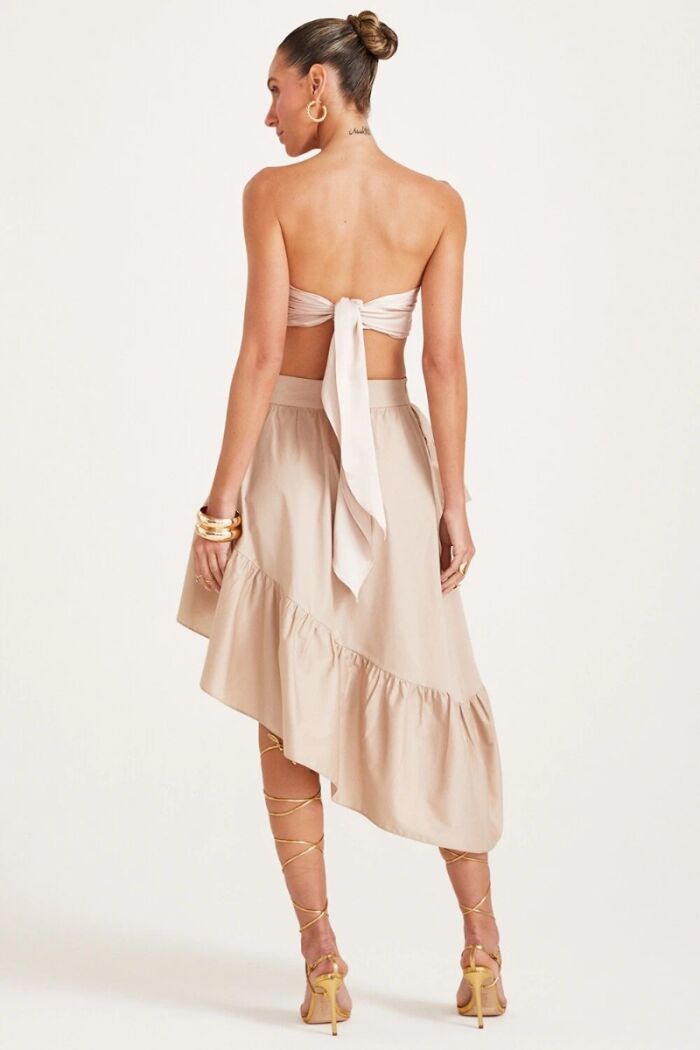 Imagem de Saia Mídi Barra Assimétrica Areia Zen