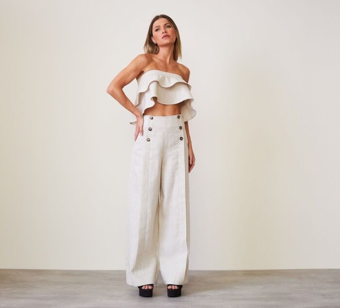 Imagem de Calça Pantalona Linho Carmélia Natural Aquarella