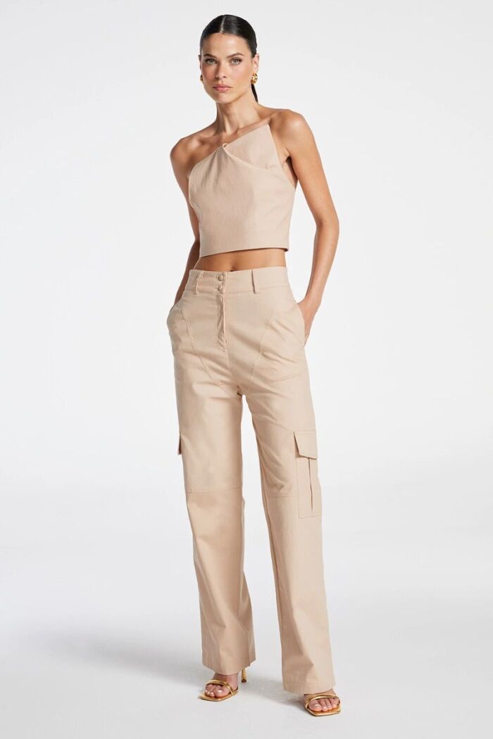 Imagem de Calça Reta Bolsos Laterais Kaki Zen