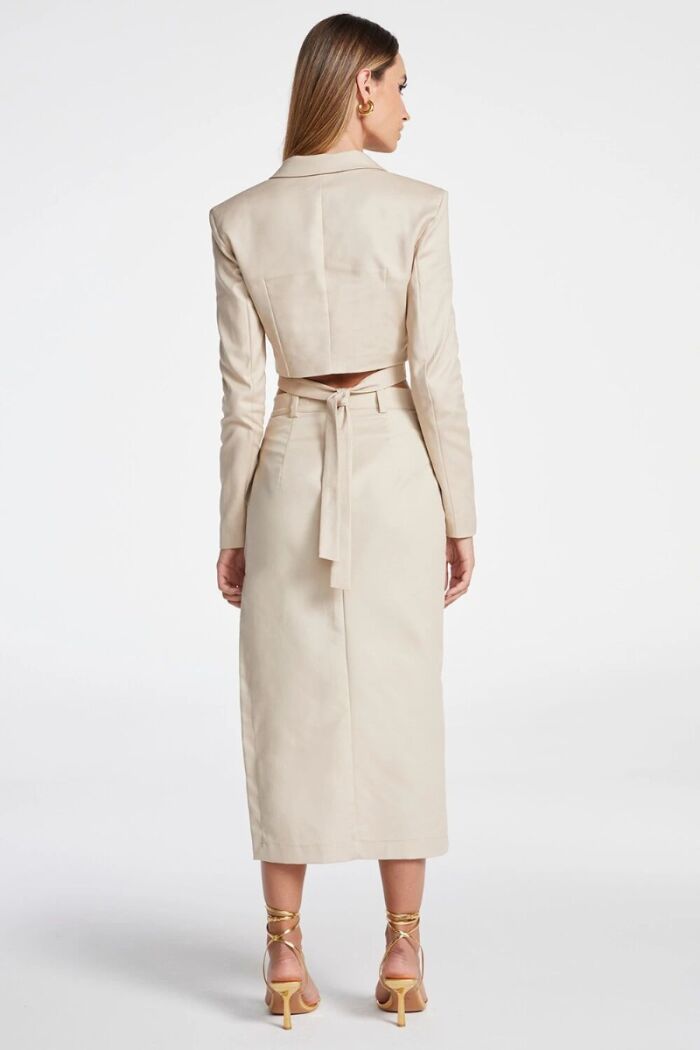 Imagem de Saia Mídi Com Fenda Diagonal Kaki Zen