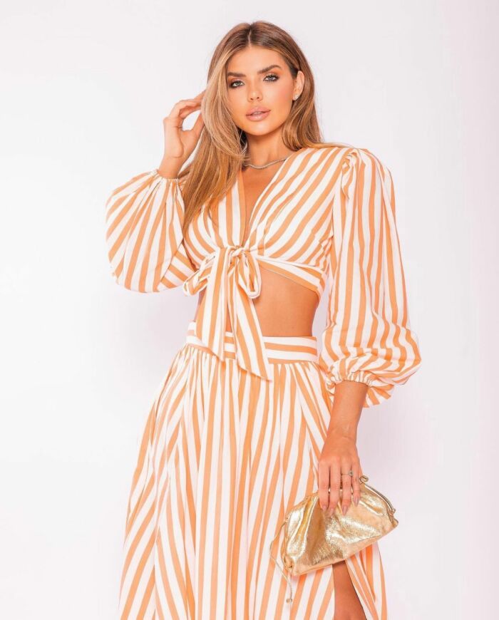 Imagem de Conjunto Listrado Laranja Closet Deluxe