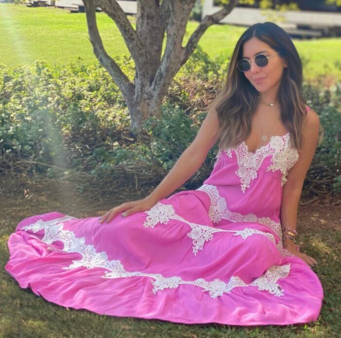 Imagem de Vestido Eco Recortes Renda Rosa Lulu