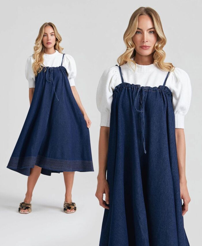 Imagem de Vestido Jeans Rodado Escuro Bardôh
