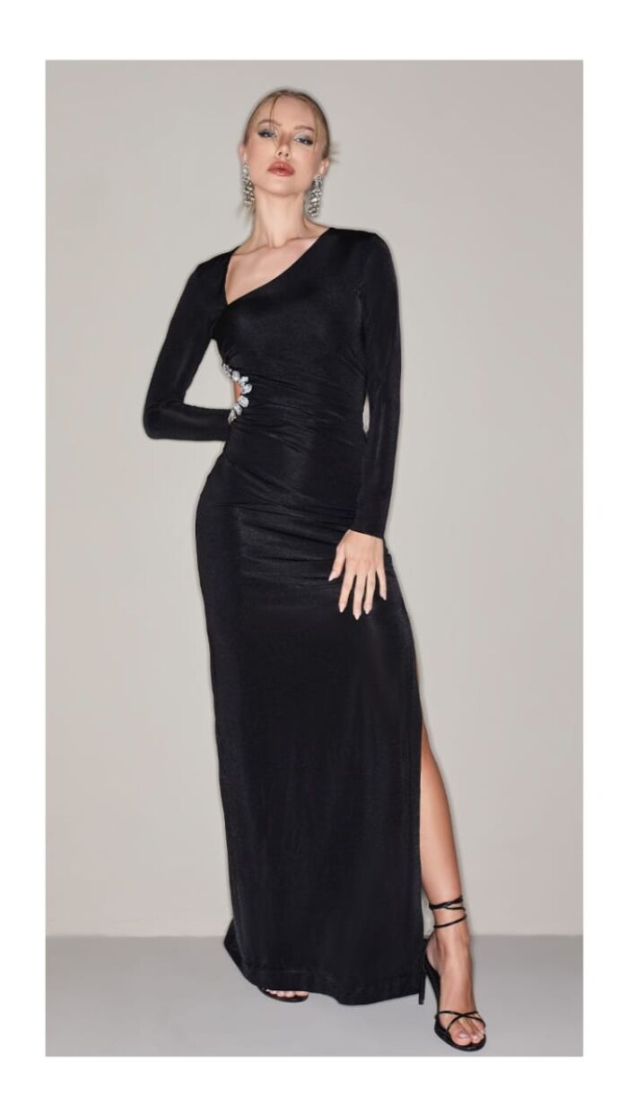 Imagem de Vestido M/L Jersy Com Bordado Preto Luleg