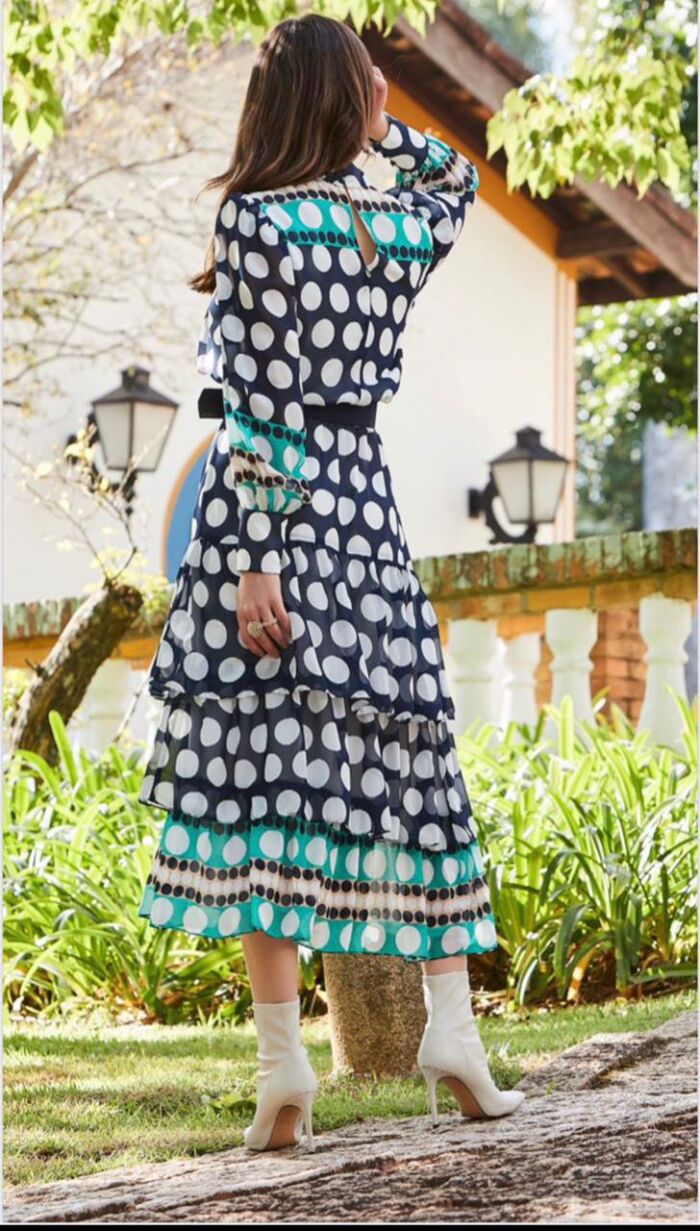 Imagem de Vestido Chiffon Poá Verde Luzia Fazzolli