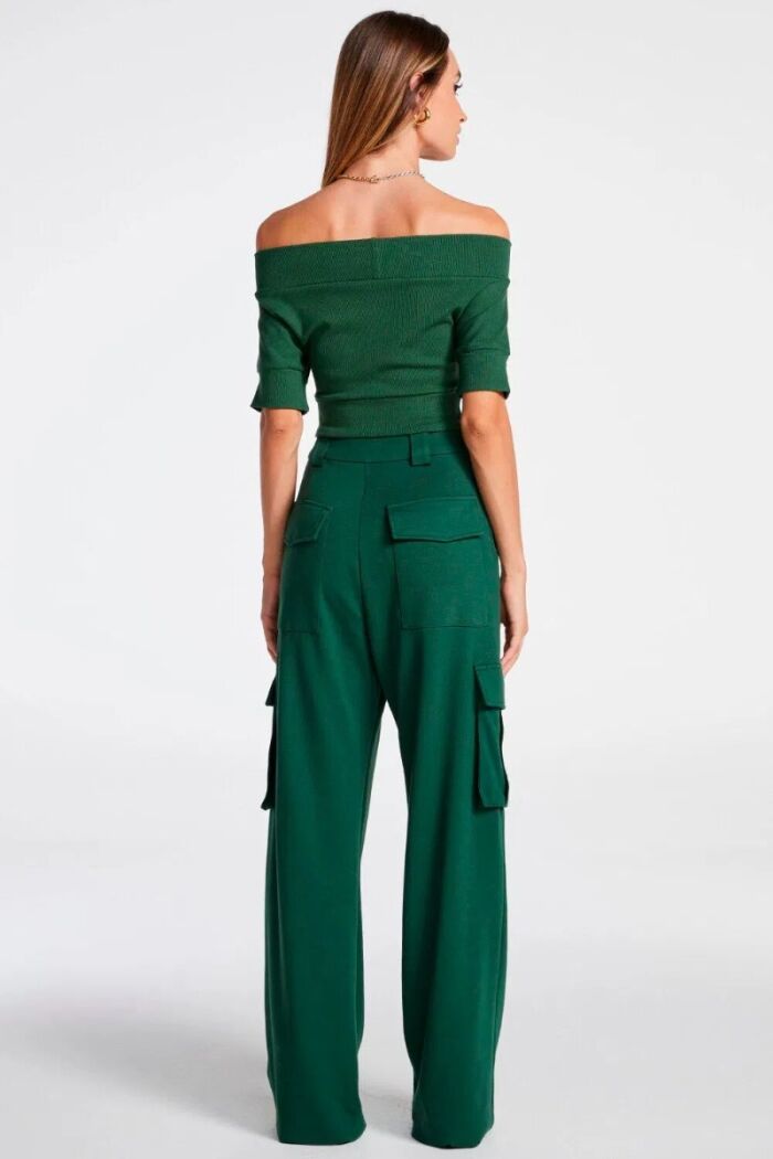 Imagem de Calça Pantalona de Malha Com Bolso e Friso Verde Zen