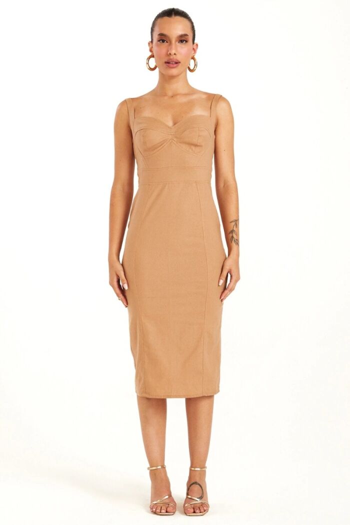 Imagem de Vestido Mídi Recorte Bojo Alças Largas Kaki Zen