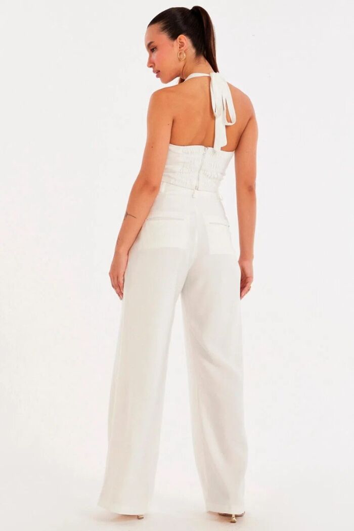 Imagem de Calça Pantalona Alfaiataria Com Pregas e Botão Forrado Off White Zen