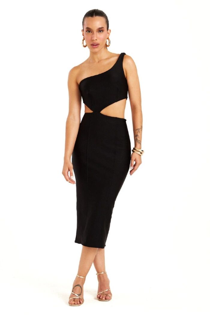 Imagem de Vestido Mídi Sculpt Um Ombro Só Preto Zen