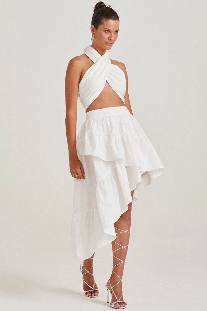 Imagem de Saia Mídi Barra Assimétrica Off White Zen