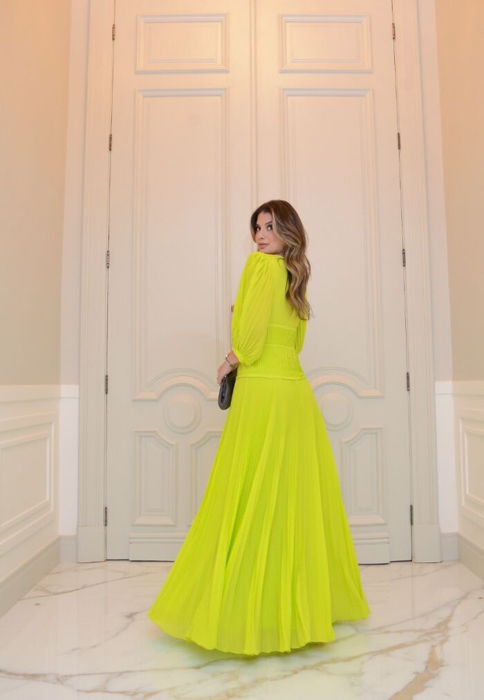 Imagem de Vestido Chiffon Plissado Detalhe Laço Luzia Fazzolli